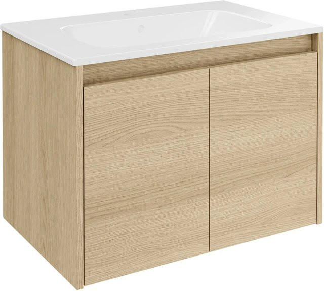 Fackelmann Waschtisch-Set Compact Line in Eiche mit 2 Türen und Soft-Close, B/H/T: 71 x 51,5 x 46,5 cm - Bild 1