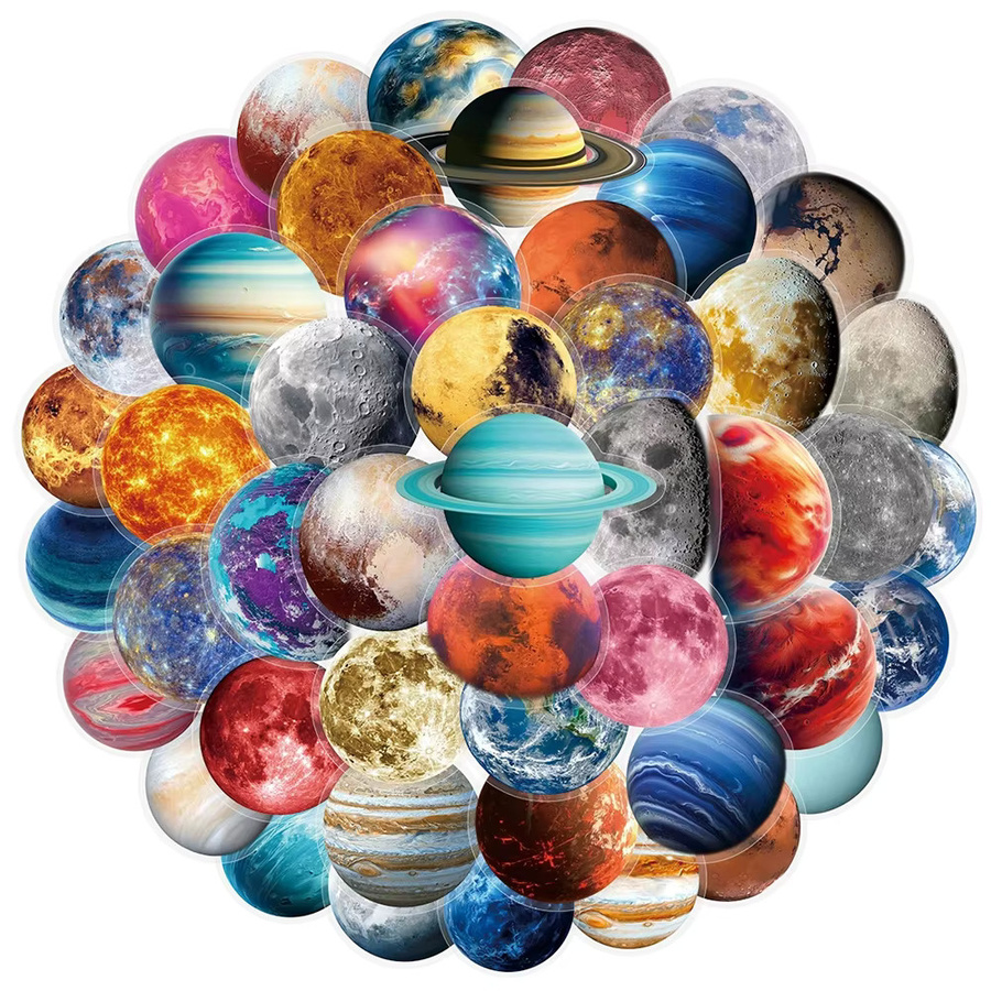 Cartoon Planet Ästhetik Aufkleber Set, transparent und mehrfarbig, ideale Dekoration für Laptop, Telefon, Notebook und Tagebuch - Bild 2