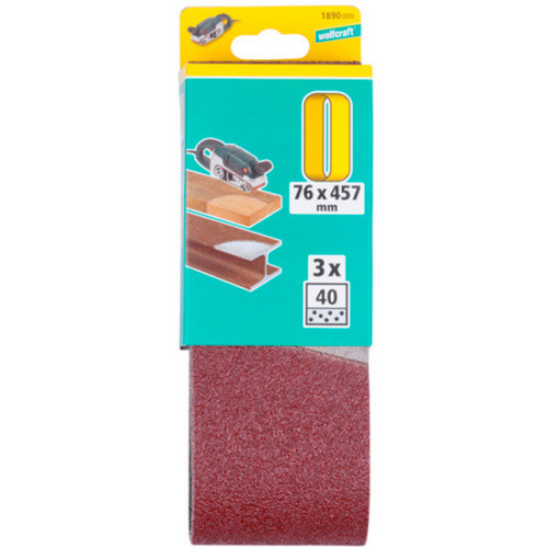 Wolfcraft Schleifband aus Korund für Holz und Metall, Körnung k40/k80/k120, Farbe: Rot - Bild 2