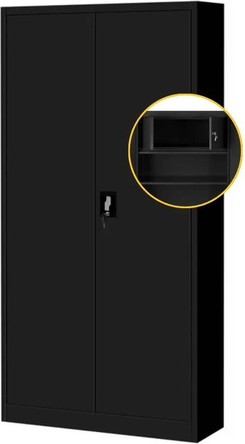 DELUKE Metallschrank Schwarz mit abschließbaren Türen und verstellbaren Regalböden H: 185 cm, B: 90 cm, T: 45 cm - Bild 1