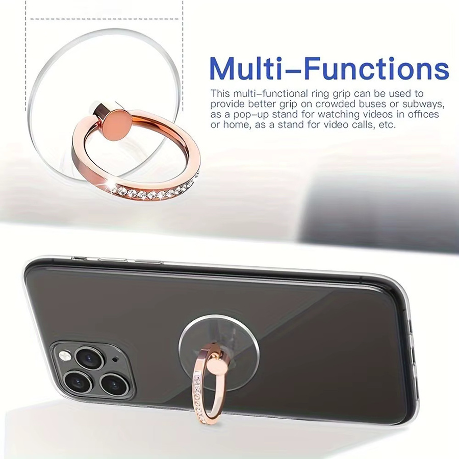 QGhappy Fingerringhalter für iPhone und Samsung mit 360 Grad Rotation, Transparenter Handy-Ständer und Sticker, Silber und Roségold - Bild 2
