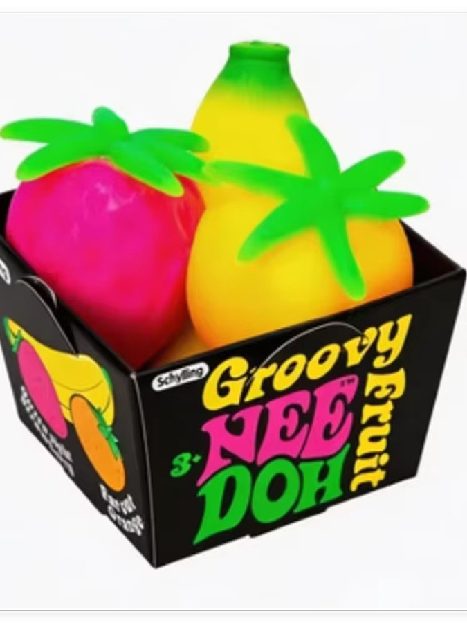 NeeDoh Fruit Squishy Spielzeug 3er-Set in Orange und Multicolour zur Angstlinderung und Entspannung mit Banane, Orange und Erdbeere - Bild 4