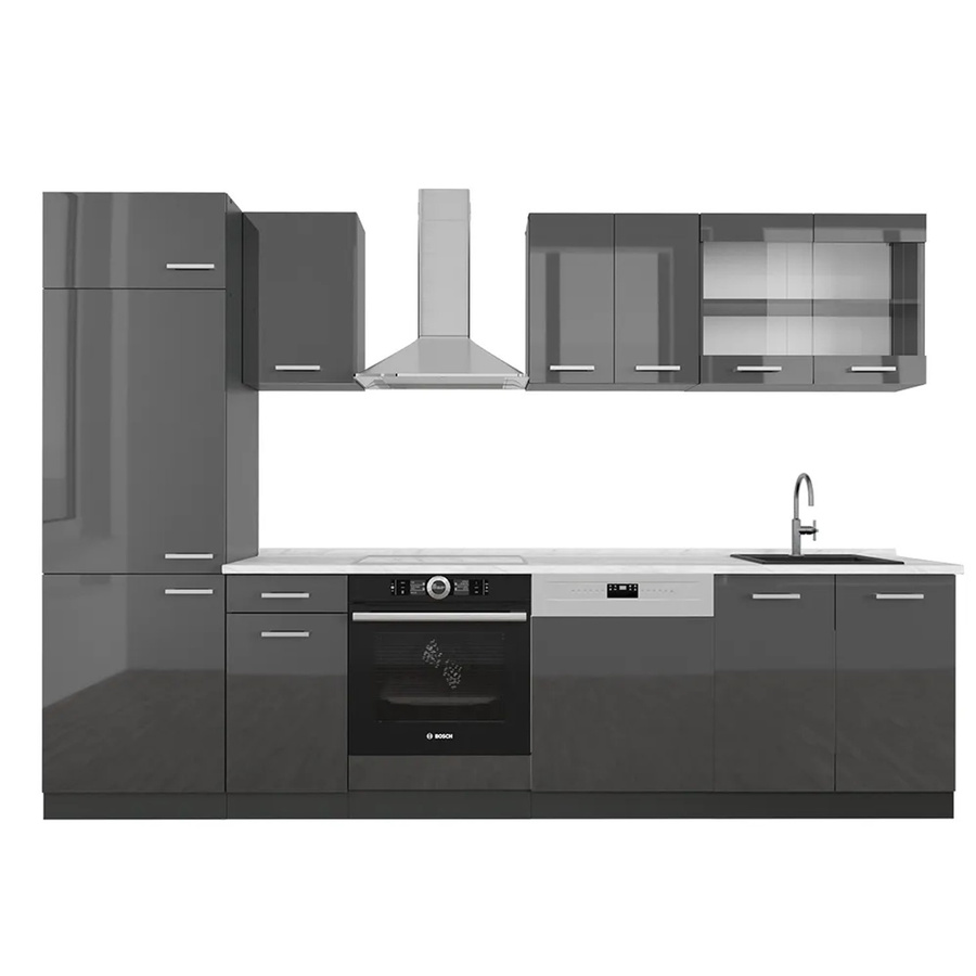 Vicco R-Line Küchenzeile Anthrazit Hochglanz mit Marmor-Optik, Breite: 300 cm - Bild 2