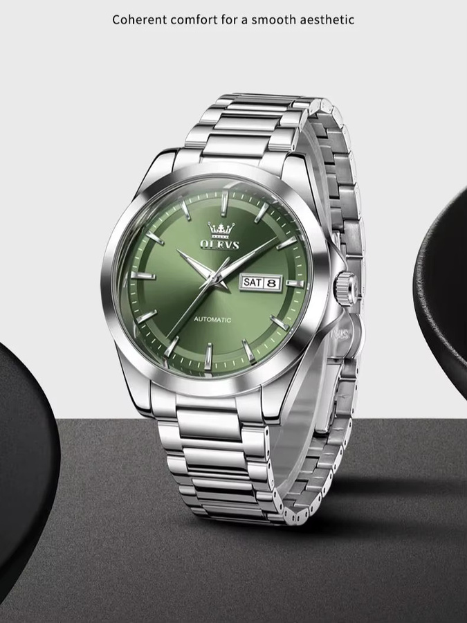OLEVS Armbanduhr, Automatik, Edelstahl, Bicolor, Grün, Herren - Bild 7