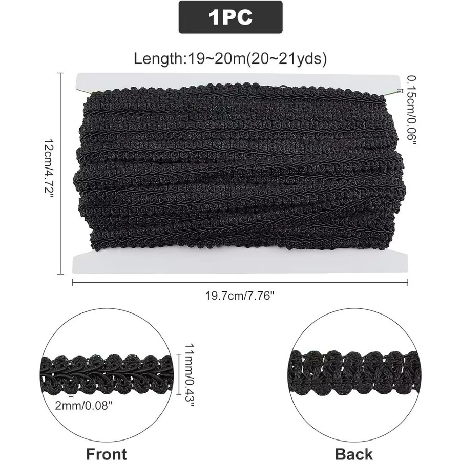 Schwarzes Gimp-Besatzband aus Polyester als gewebter Zopfbesatz für DIY-Projekte, Kostüme und Polsterungen - Bild 2