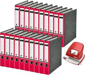Leitz Set aus 20 Ordnern 1050 mit 52 mm Rückenbreite und Leitz Locher 5008 in Rot - Bild 1
