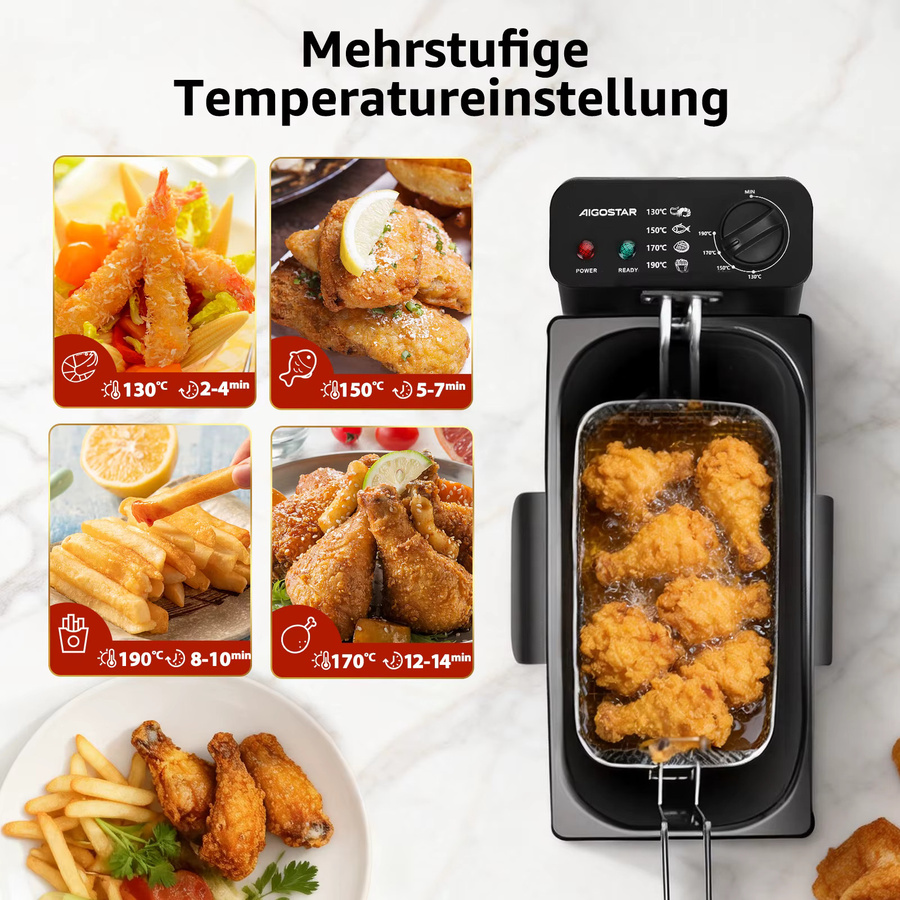 Aigostar Fritteuse aus Edelstahl mit transparentem Deckel, 2200 W, 3 l, Silber - Bild 3