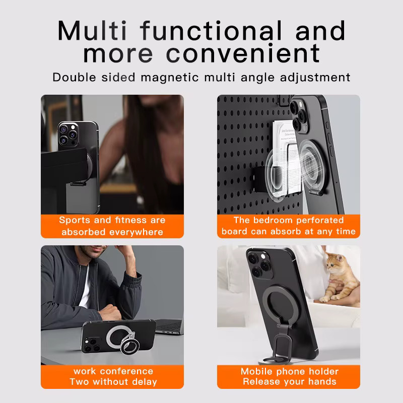 WSSHE Dual-Mode Handyhalterung mit doppelseitigem Magnetring und Kickstand für MagSafe, Farbe: Schwarz - Bild 5