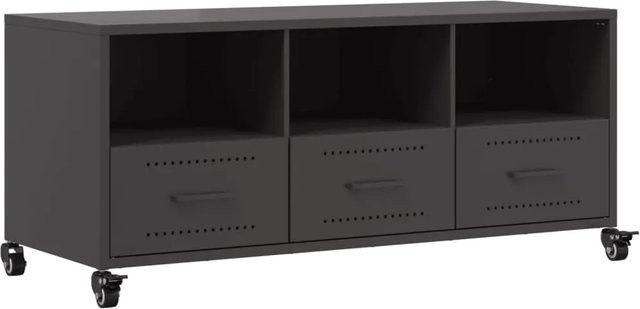 vidaXL TV-Schrank aus kaltgewalztem Stahl in Schwarz matt mit Rollen, B/T/H: 100,5 x 39 x 43,5 cm - Bild 1