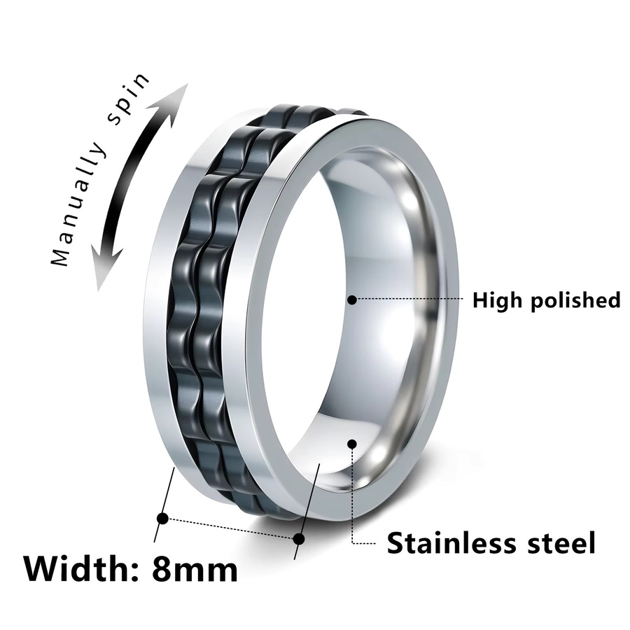 Kissmoon Anti-Stress-Ring Edelstahl, Silber, Punk, Unisex - Bild 2