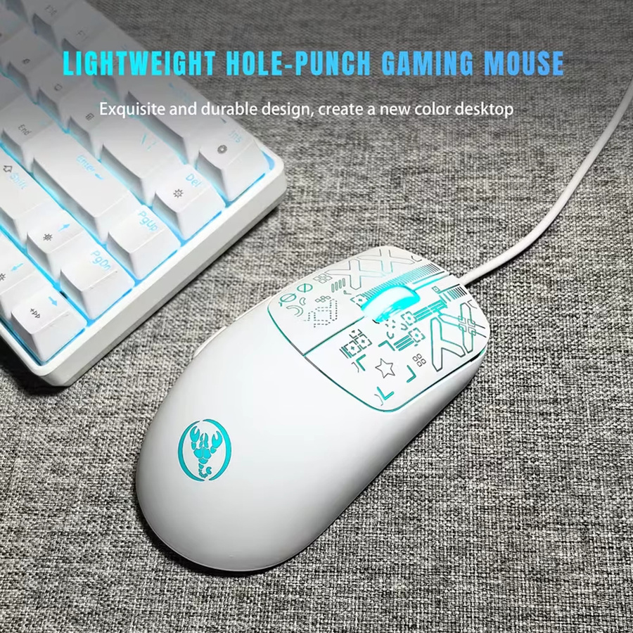 HXSJ Gaming Tastatur und Maus Set mit RGB Beleuchtung, 61 Tasten 60% Layout und ergonomischer Maus, kabelgebunden, Weiß - Bild 3