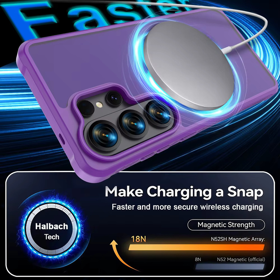 Magnetische Anti-Stoß-Hülle mit MagSafe und Glitzer-Effekt für Samsung Galaxy S26 Ultra, S25 Plus und S24 Ultra in Transparent oder Purple - Bild 3