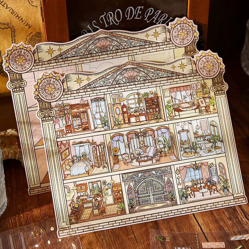 Xingmang Kawaii Vintage Villa 3D Landschaftsaufkleber DIY Taschenhütten-Szene in Multicolour - Bild 2