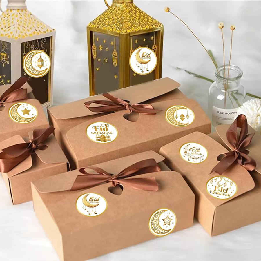 500 Stück Eid Mubarak Aufkleber in Gold für Ramadan Kareem Geschenkboxen und DIY Dekorationen - Bild 3