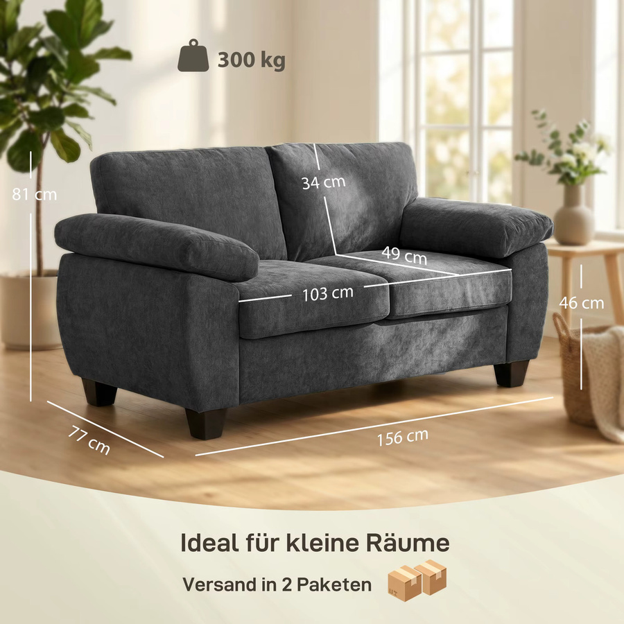 HOMCOM 2-Sitzer-Sofa modern aus Stoff in Grau, B/T/H: 156 x 77 x 81 cm - Bild 3