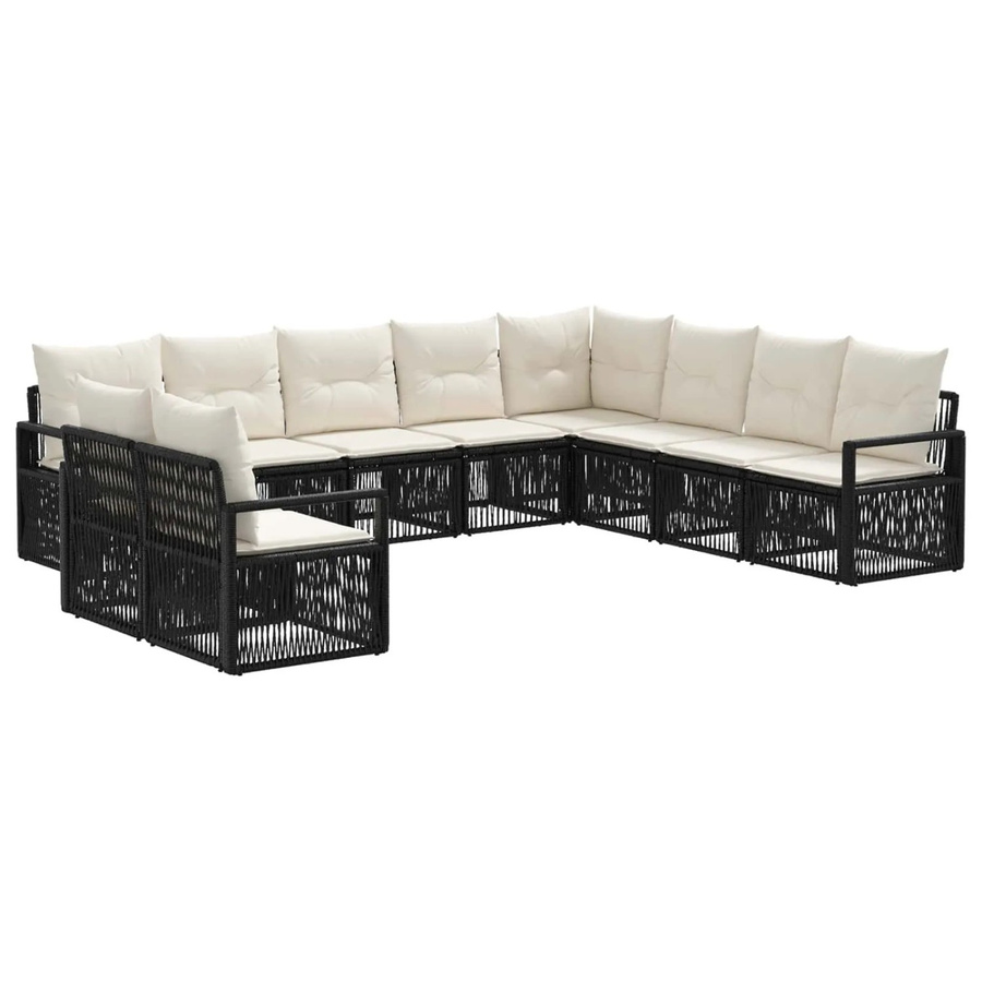 vidaXL Gartensofa-Set 10-teilig in Schwarz aus Poly-Rattan mit Polsterung und Ottomane in U-Form - Bild 2