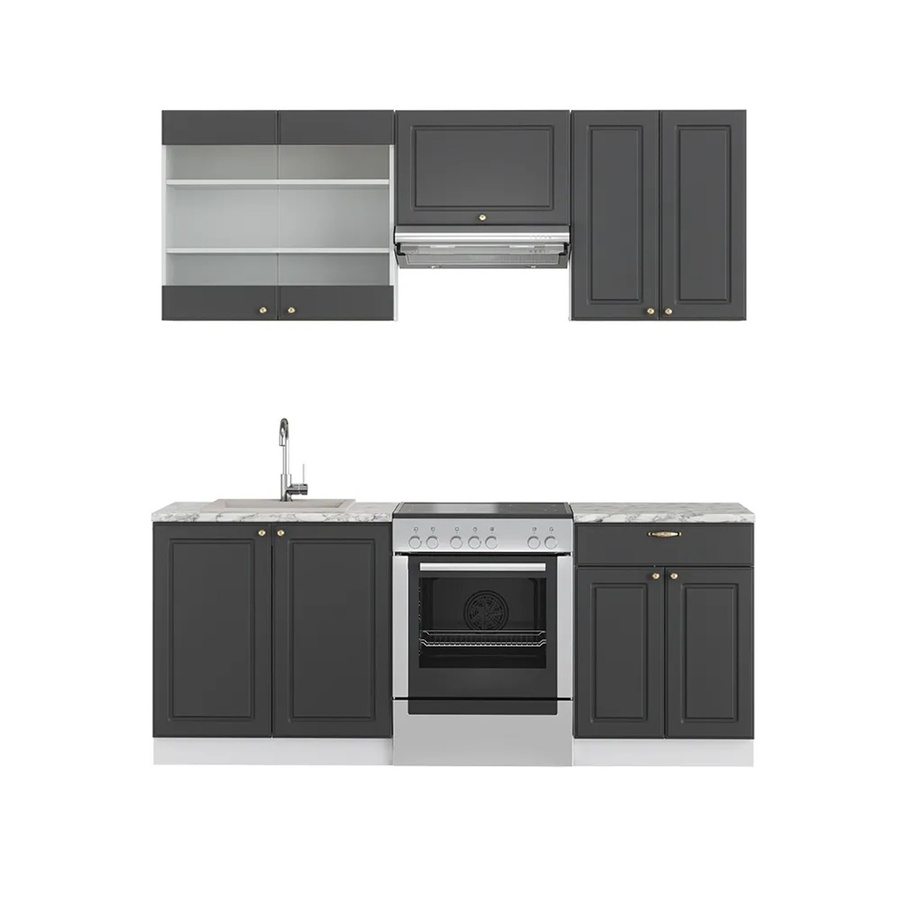 Vicco Fame-Line Küchenschrank modern in Anthrazit-Gold/Weiß mit Marmor-Optik, Breite: 200 cm - Bild 2