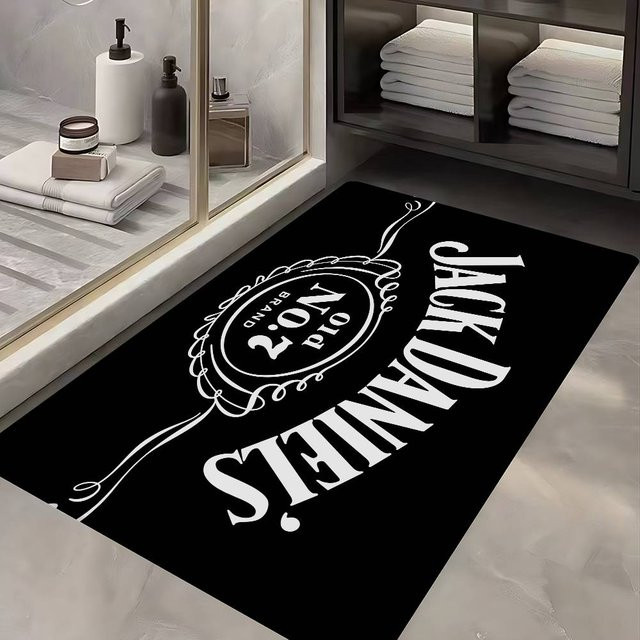 Rouxin fifteen Fußmatte mit Whiskey-Logo Design, rutschfest und waschbar, Schwarz, Breite: 100 cm, Tiefe: 150 cm - Bild 1