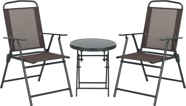Outsunny 3-teiliges Bistro-Set aus Metall mit Glastisch in Braun, wetterfest für Garten, Balkon und Terrasse, B/T/H: 64 x 53,5 x 93 cm