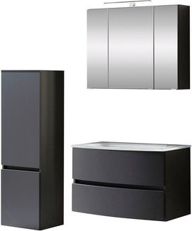 HELD MÖBEL Waschtisch-Set KOPENHAGEN, 5-teilig, grau, modern, wandmontiert mit LED-Beleuchtung und Soft-Close-Türen - Bild 1