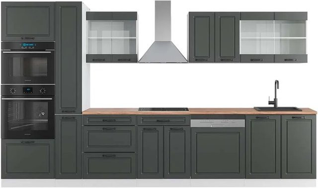 Vicco R-Line Küchenzeile Landhausstil in Anthrazit und Weiß mit Hochschrank, Breite: 350 cm - Bild 1