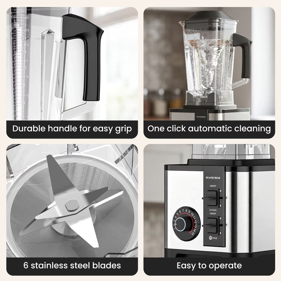 2-in-1 Hochgeschwindigkeits-Standmixer und Zerkleinerer mit 9500W, 8-Klingen-Smoothie-Maker und 24000 U/min, Silber, 2,5 l - Bild 7