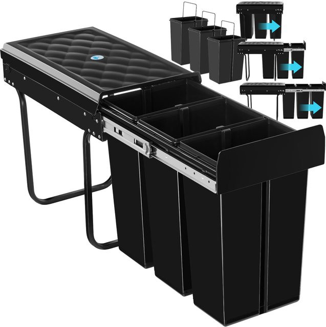 Tectake Abfallsammler Ashlyn 3-fach Mülltrennung Schwarz, 3x10L, B/T/H: 48 x 26 x 42 cm - Bild 2