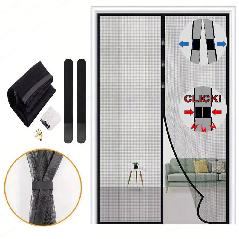 NUOYING Magnetischer Fliegengittervorhang mit automatischer Schließfunktion, Insektenschutz-Netzvorhang für Innenräume, Farbe: Schwarz, B/H: 120 x 210 cm - Bild 3