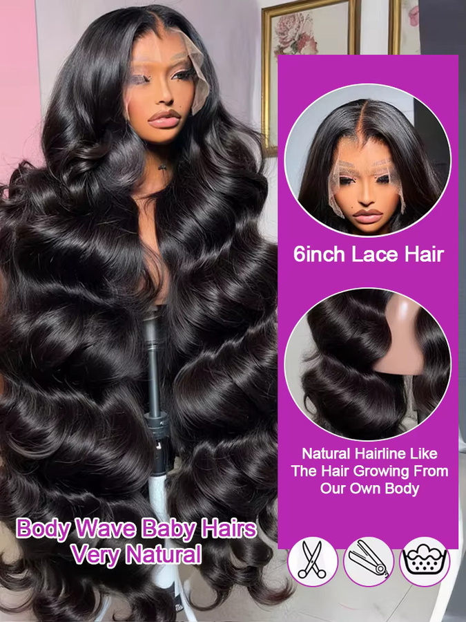 HJ WEAVE BEAUTY Lace Frontal Body Wave Perücke, 30-40 Zoll, 250% Dichte, Brasilianisches Echthaar, Damen - Bild 3