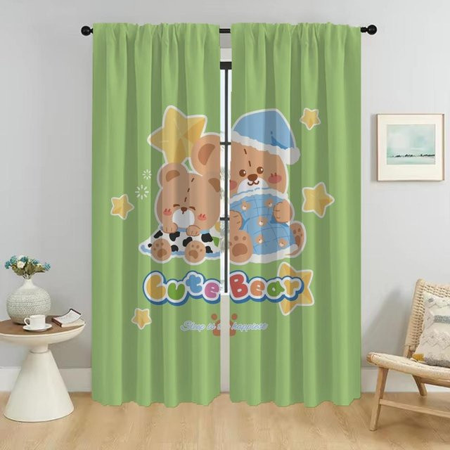 2er-Set Moskitonetze mit Schlafendem Bär Motiv in Grün, moderne Trennwand-Gardinen für das Wohnzimmer, Breite: 50 cm, Höhe: 70 cm - Bild 1