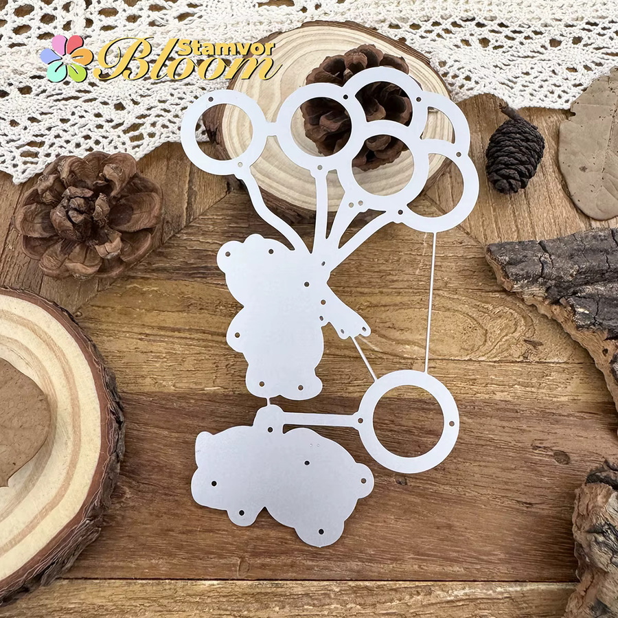 Metall-Stanzformen für Scrapbooking mit dekorativen Geburtstagsbären und Luftballons zur Prägung - Bild 3