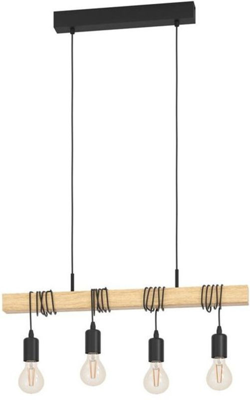 Eglo Pendelleuchte Townshend im Industrial-Retro-Design aus Stahl und Holz, Schwarz/Braun, E27, Durchmesser: 70 cm, Breite: 70 cm, Tiefe: 10,5 cm - Bild 1