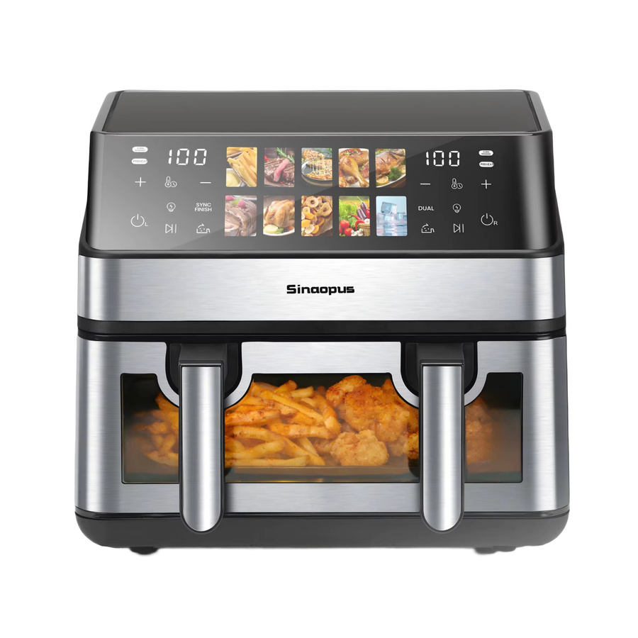Sinaopus XXL Heißluftfritteuse 8,5 L mit Doppelkorb, 2000W und LED-Touch-Fenster, Ölfreier Ofen mit 10 Programmen - Bild 6