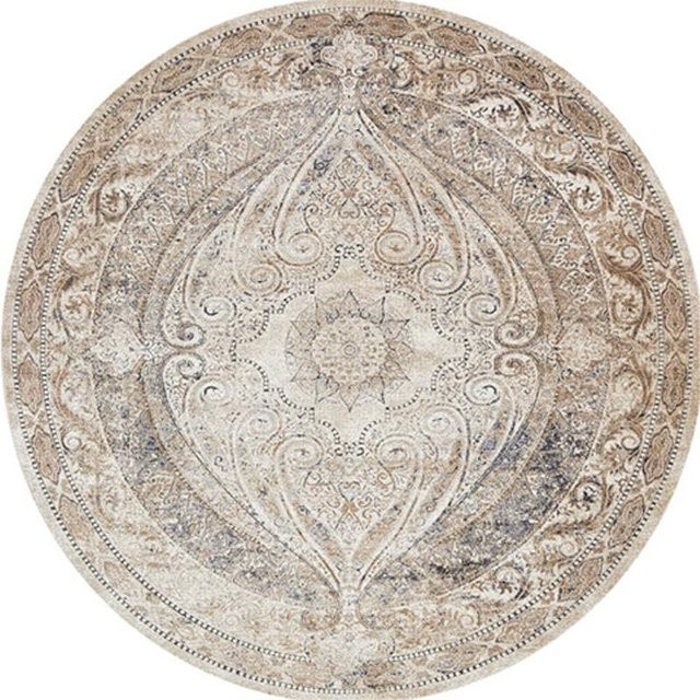 Runder Kurzflor-Teppich WEN-july in Beige, rutschfest und maschinengefertigt, Durchmesser: 140 cm - Bild 1