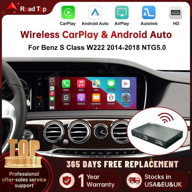 RoadTop Kabelloses CarPlay und Android Auto Interface für Mercedes Benz S-Klasse W222 (2014-2018) mit Mirror Link und AirPlay in Schwarz - Bild 1