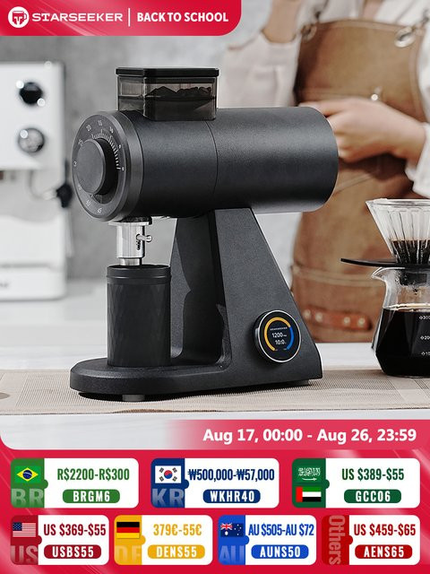 STARSEEKER AK74 Elektrische Kaffeemühle mit 74 mm Flachmahlscheiben aus Titan, Geschwindigkeitsregulierung für Espresso und Kaffeebohnen, Schwarz oder Weiß - Bild 1