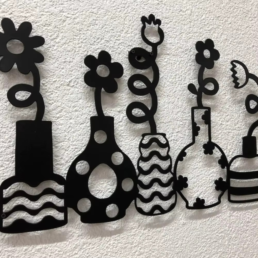 CIFBUY Abstrakte Metall-Wandkunst in Schwarz mit floralem Design für eine moderne und minimalistische Dekoration - Bild 4