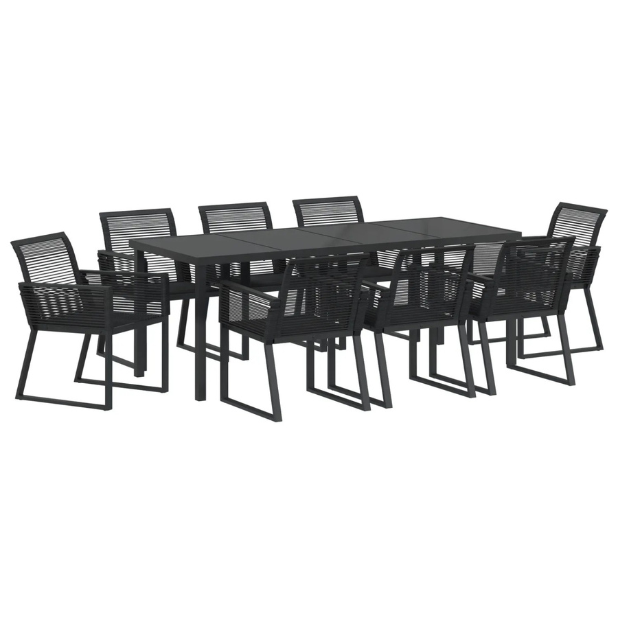 vidaXL Garten Essgruppe 9-teilig aus Poly Rattan und Glas in Schwarz - Bild 2