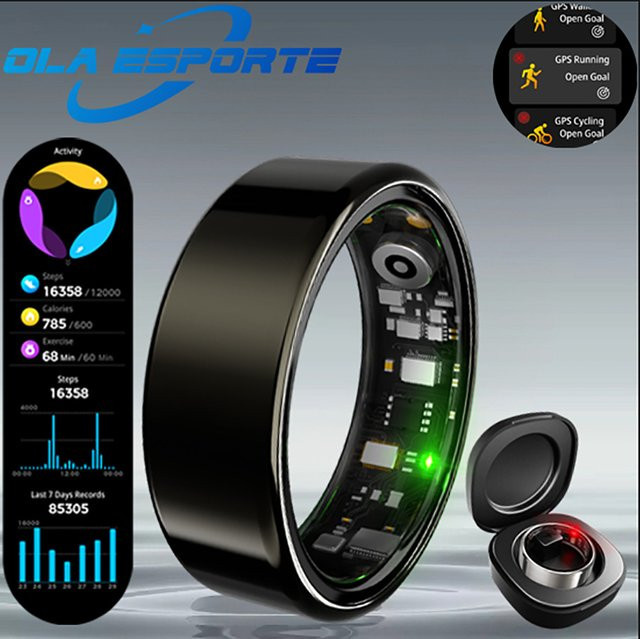 Ola Esporte Smart Ring für Männer und Frauen in Schwarz mit Bluetooth, Herzfrequenzmessung, SpO2-Monitor und 5 ATM Wasserdichtigkeit - Bild 1