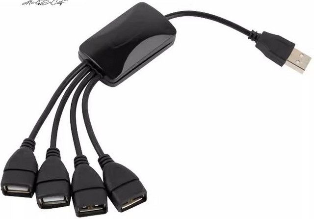 USB 2.0 Verlängerungskabel mit 1 Stecker auf 4 Buchsen als HUB Splitter Datenkabel in Schwarz - Bild 1