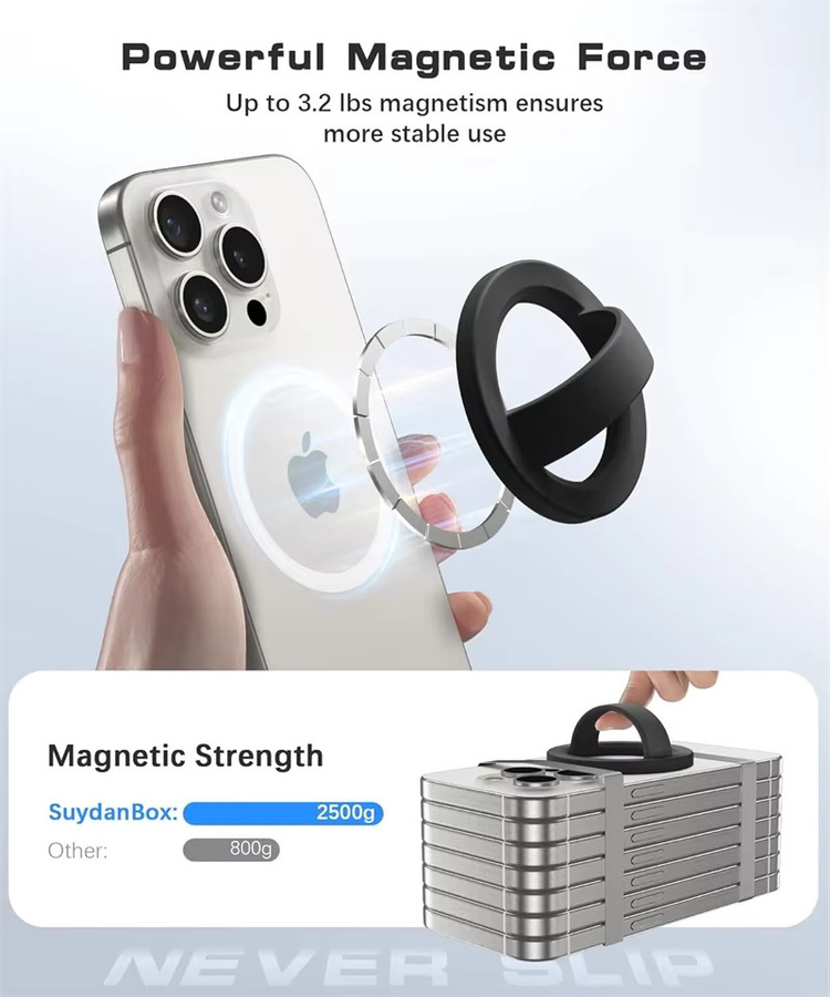 OLPAY Magnetischer Silikon-Fingerriemen für MagSafe iPhone, Universelles Handgelenk-Armband und Handy-Charm in Schwarz - Bild 2