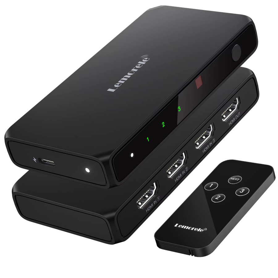 Lemorele 3 in 1 HDMI Switch 4K UHD Audio Extractor mit IR-Fernbedienung, HDR und HDCP 2.3, Schwarz, für Xbox, PS4 und PC - Bild 7