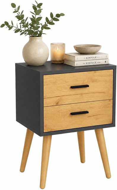VCM Nachttisch Singol XXL in Schwarz mit 2 Schubladen im Retro-Design, B/T/H: 45 x 30 x 70 cm - Bild 1