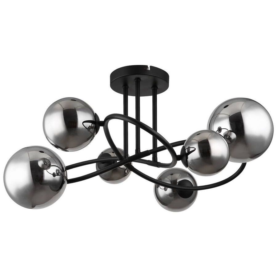 Globo LED-Deckenleuchte Rauch in Mattschwarz aus Glas und Metall mit 6 Brennstellen, B/H/T: 59 x 35 x 62 cm - Bild 3