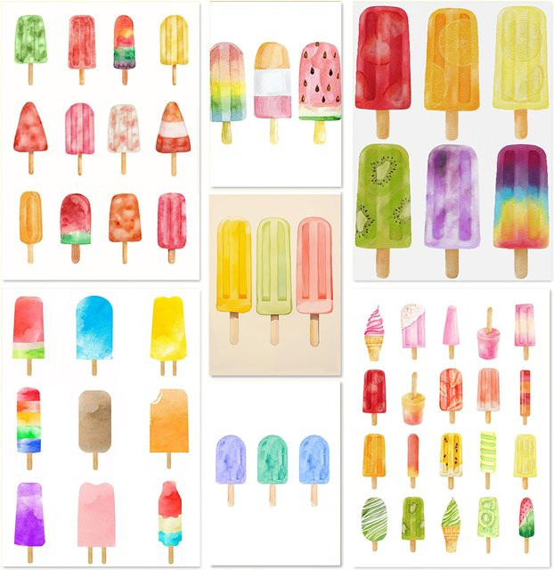 Modernes Leinwandbild Potdemiel mit Cartoon-Eiscreme-Illustration in Mehrfarbig für Wohnzimmer und Schlafzimmer - Bild 1