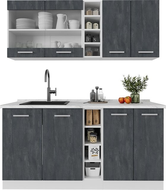 Vicco Singleküche R-Line Breite: 160 cm, Farbe: Schwarz Beton, Weiß, Anthrazit - Bild 1