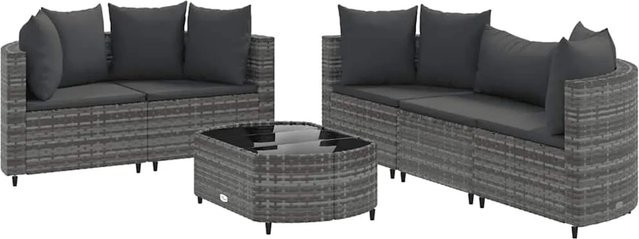 vidaXL 6-teilige Garten-Sofagarnitur in L-Form aus grauem PE-Rattan mit Kissen und Couchtisch - Bild 1