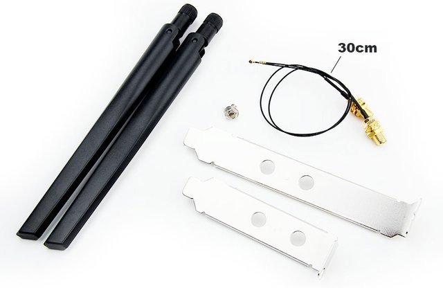 Dualband Antennen-Set 2x6dBi RP-SMA mit MHF4-Verlängerungskabel für Intel AX200 AX210 M.2 WLAN-Karten, 2,4 GHz und 5 GHz, Schwarz - Bild 1