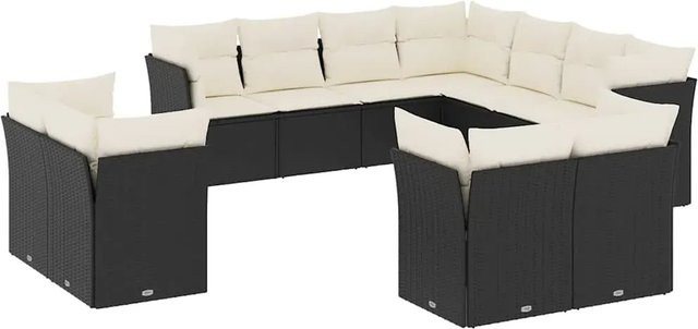 vidaXL 11-teilige Garten-Sofagarnitur in U-Form aus Polyrattan mit Kissen in Schwarz-Creme - Bild 1