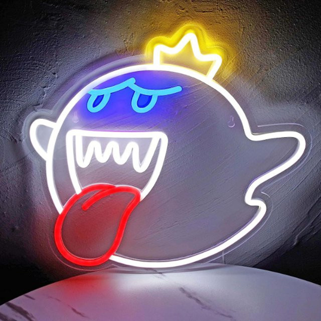 Neonlicht Mario Boo Geister Gesicht Acryl Lampe RGB Multicolour für Kinderzimmer und Spielzimmer zur Wandmontage via USB - Bild 1